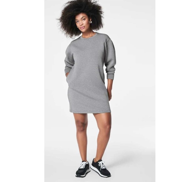 SPANX Dresses & Skirts - Spanx AirEssentials Womens Heather Gray Long Sleeve Crew Neck Dress Size L/XL